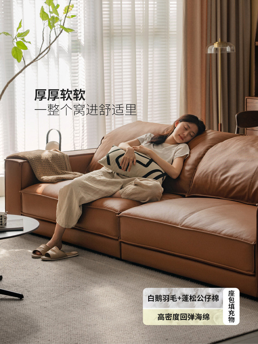 真皮沙发意式头层牛皮横厅不靠墙客厅豆腐块直排沙发